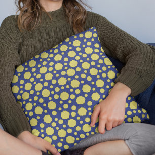 Yellow polka dot geometric pattern on blue throw pillow