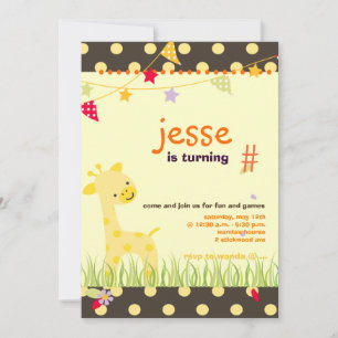 Yellow Polka Dot Giraffe Personalized Party Invitation