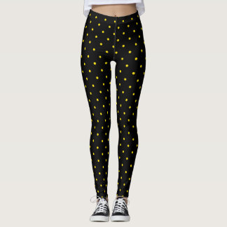 Yellow Polka Dot on Black Leggings