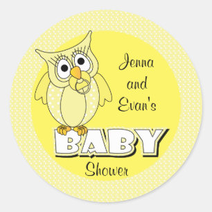 Yellow Polka Dot Owl   Baby Shower Theme Classic Round Sticker