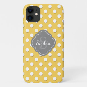 Yellow Polka Dot Pattern Grey Monogram iPhone 11 Case