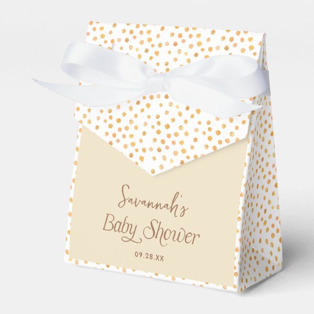 Yellow Polka Dot Teddy Bear Baby Shower Favor Box (Front Side)