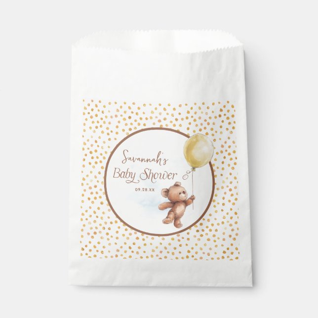 Yellow Polka Dot Teddy Bear Baby Shower Favour Bag (Front)