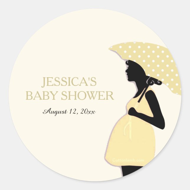 Yellow Polka Dot Umbrella Baby Shower Stickers (Front)