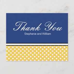 Yellow Polka Dot With Blue Wedding Thank You Card