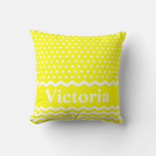 Yellow Polka Dots and Chevrons Throw Pillow