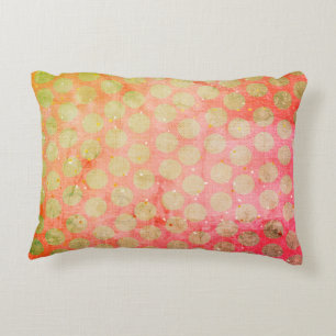Yellow Polka Dots and Snowflakes on Tie-Dye Denim Decorative Pillow