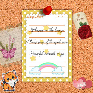 Yellow polka dots, cute stars & rainbows 4" x 6" post-it notes