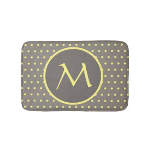 Yellow polka dots monogrammed gray bath mat