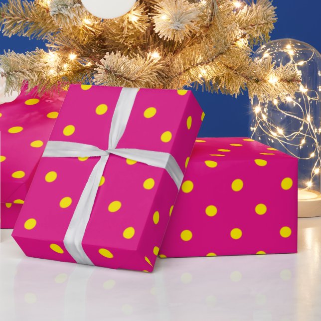 Yellow Polka Dots On A Magenta Pink Background. Wrapping Paper (Holidays)