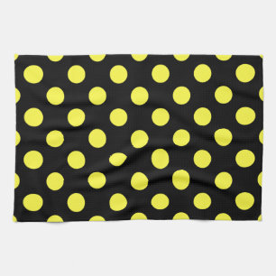 Yellow polka dots on black backgound kitchen towel