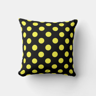 Yellow polka dots on black backgound throw pillow