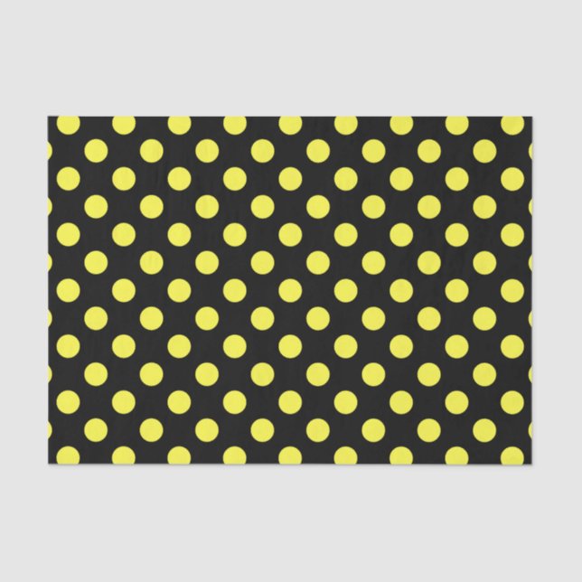 Yellow polka dots on black backgound tissue paper (Front)