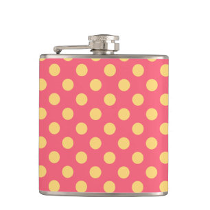 Yellow polka dots on coral hip flask