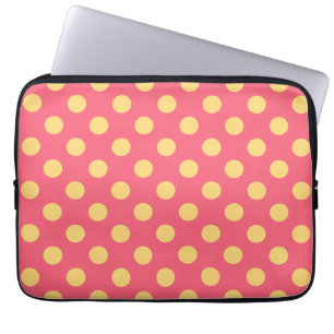 Yellow polka dots on coral laptop sleeve