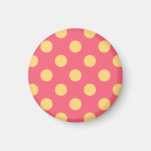 Yellow polka dots on coral magnet (Front)