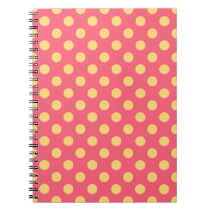Yellow polka dots on coral notebook