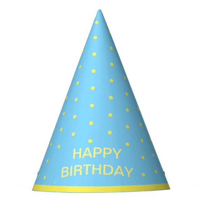 Yellow polka dots on turquoise Birthday Party Hat (Front)
