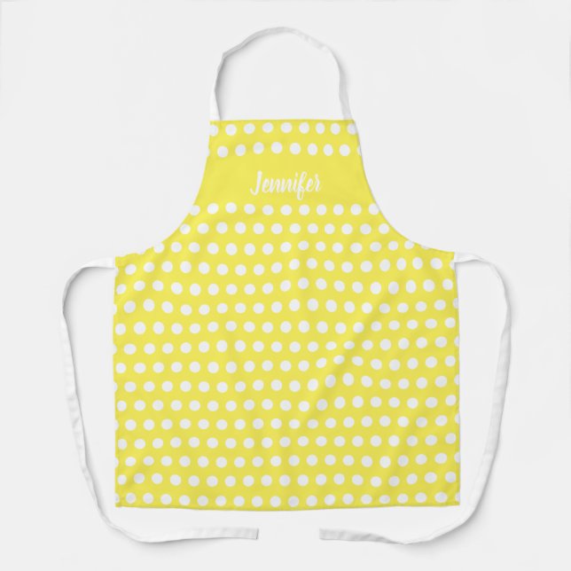 Yellow Polka Dots Personalized Baking Apron (Front)