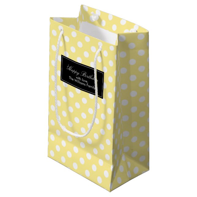 Yellow Polka Dots Personalized Small Gift Bag (Front Angled)