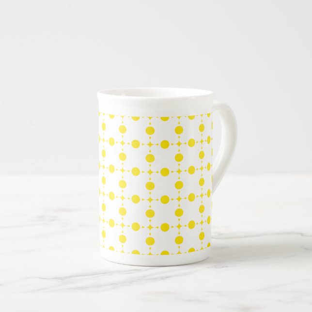Yellow Polka Dots, Polka Dot Pattern, Dots, Dotted Bone China Mug (Front Right)