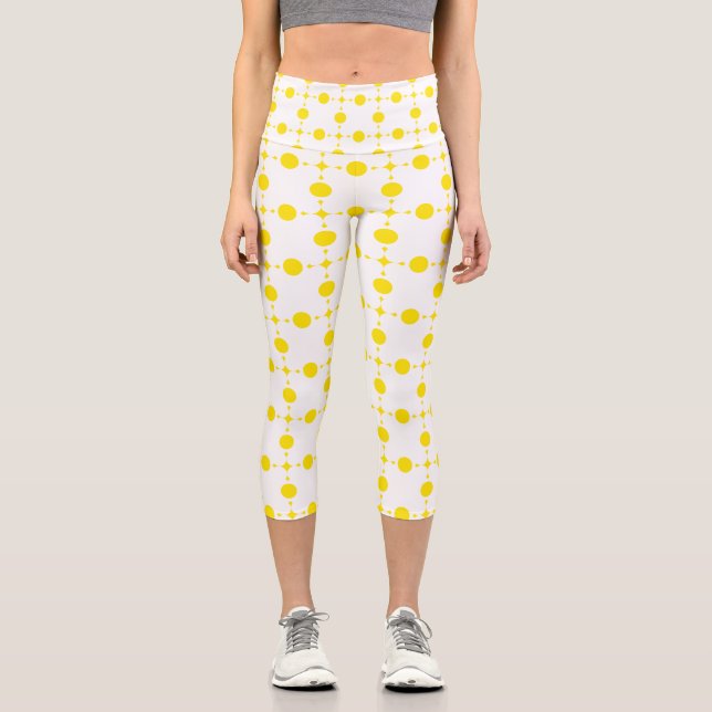 Yellow Polka Dots, Polka Dot Pattern, Dots, Dotted Capri Leggings (Front)