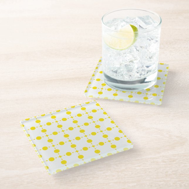 Yellow Polka Dots, Polka Dot Pattern, Dots, Dotted Glass Coaster (Angled)