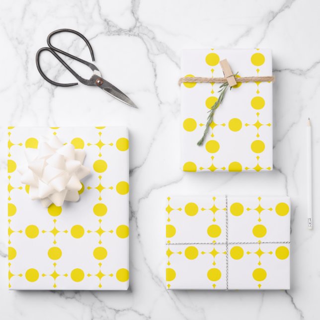 Yellow Polka Dots, Polka Dot Pattern, Dots, Dotted Wrapping Paper Sheet (Front)