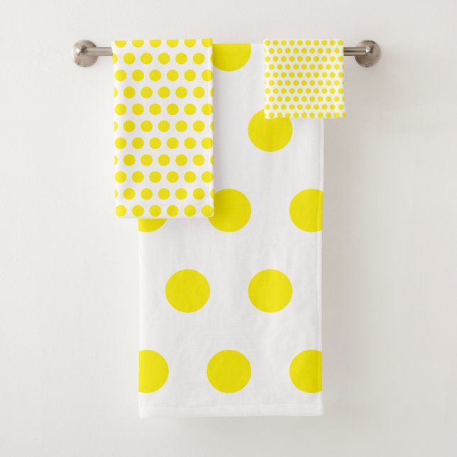 Yellow Polka Dots White Custom Colours Cute Pretty Bath Towel Set (Insitu)