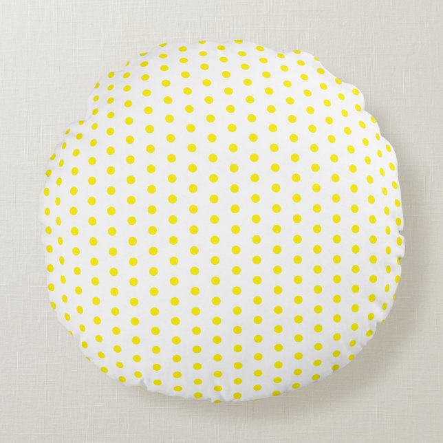 Yellow Polka Dots White Custom Colours Cute Pretty Round Pillow (Front)