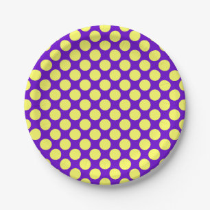 Yellow Polka Dots With Purple Background Paper Plate