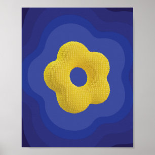 Yellow pop flower art poster in blue 