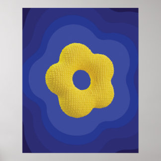 Yellow pop flower art poster in blue