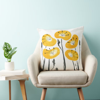 Yellow Poppies Abstract Floral Minimalist Throw Pillow
