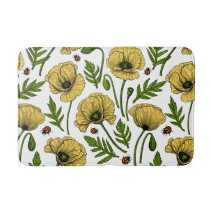 Yellow poppies and ladybugs bath mat