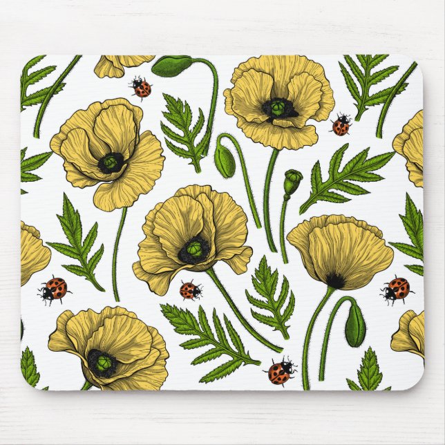 Yellow poppies and ladybugs mouse pad (Front)