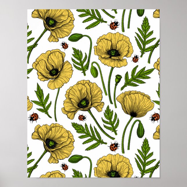 Yellow poppies and ladybugs poster (Front)