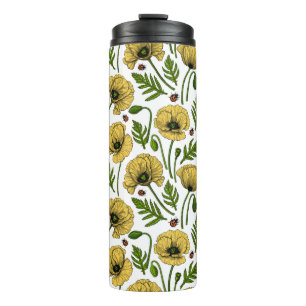 Yellow poppies and ladybugs thermal tumbler