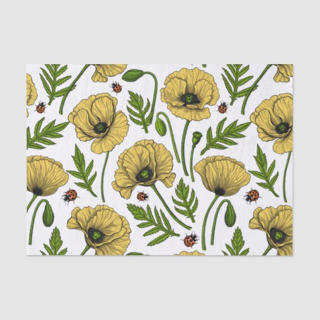 Yellow poppies and ladybugs tissue paper (Front)