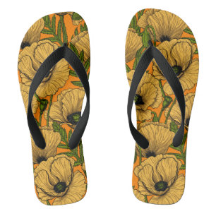 Yellow poppies flip flops