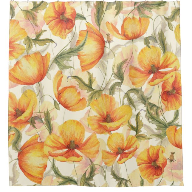 Yellow poppies: hand-drawn watercolor pattern. (Front)