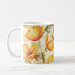Yellow poppies: hand-drawn watercolor pattern. coffee mug