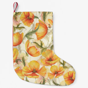 Yellow poppies: hand-drawn watercolor pattern. small christmas stocking