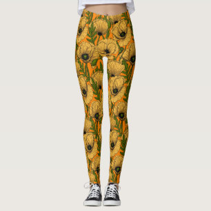 Yellow poppies leggings