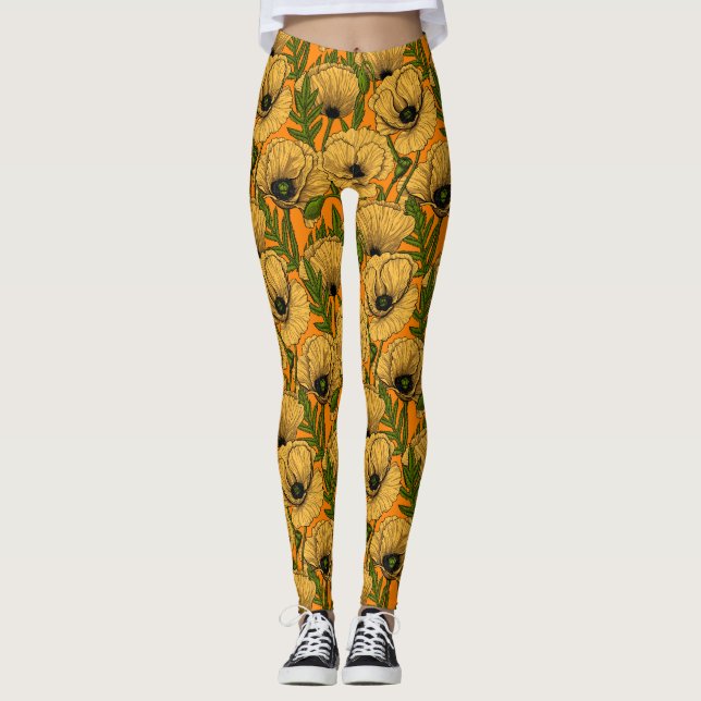 Yellow poppies leggings (Front)