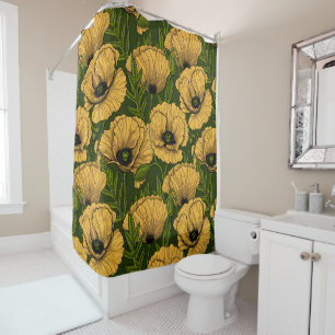 Yellow poppies on dark green