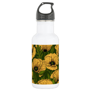 Yellow poppies on dark green 532 ml water bottle