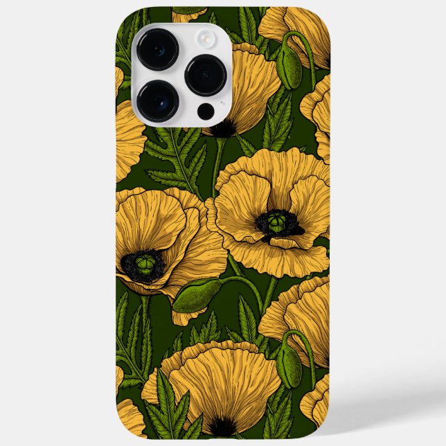 Yellow poppies on dark green Case-Mate iPhone case (Back)