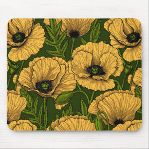 Yellow poppies on dark green mouse pad