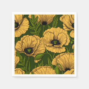 Yellow poppies on dark green napkin